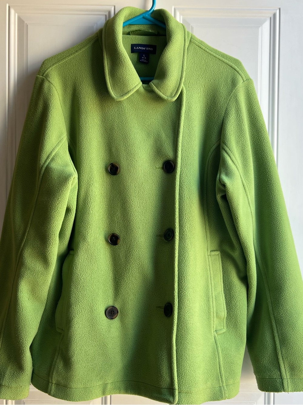Lands' End Bright Lime Green Double-Breasted Fleece Peacoat